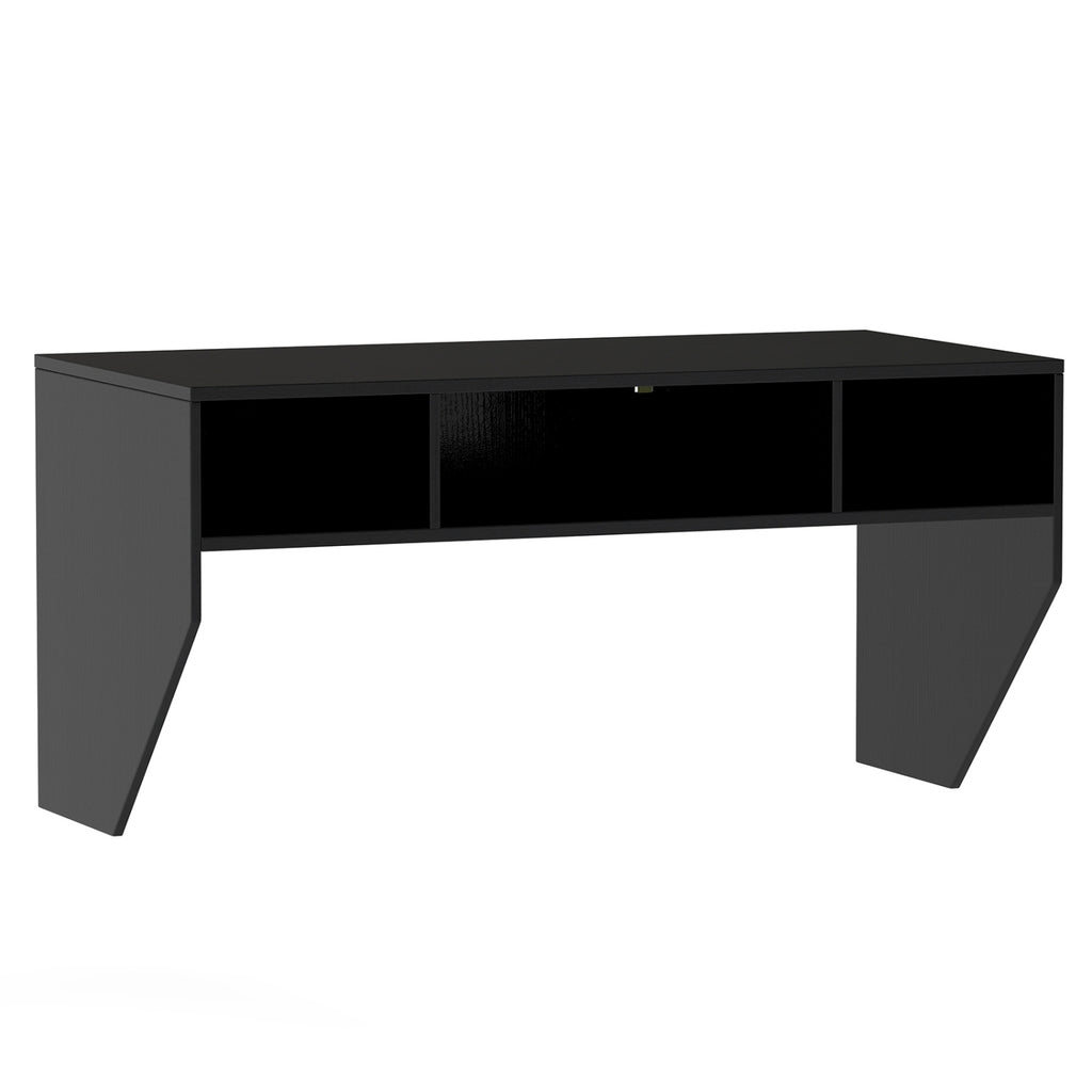 Wall-Mounted Floating Computer Desk with Storage - Black