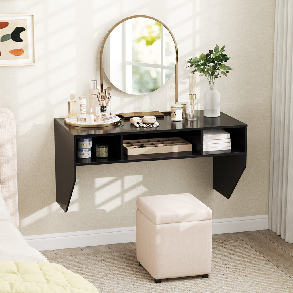 Wall-Mounted Floating Computer Desk with Storage - Black