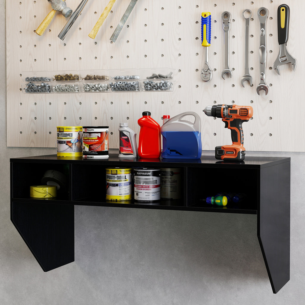 Wall-Mounted Floating Computer Desk with Storage - Black