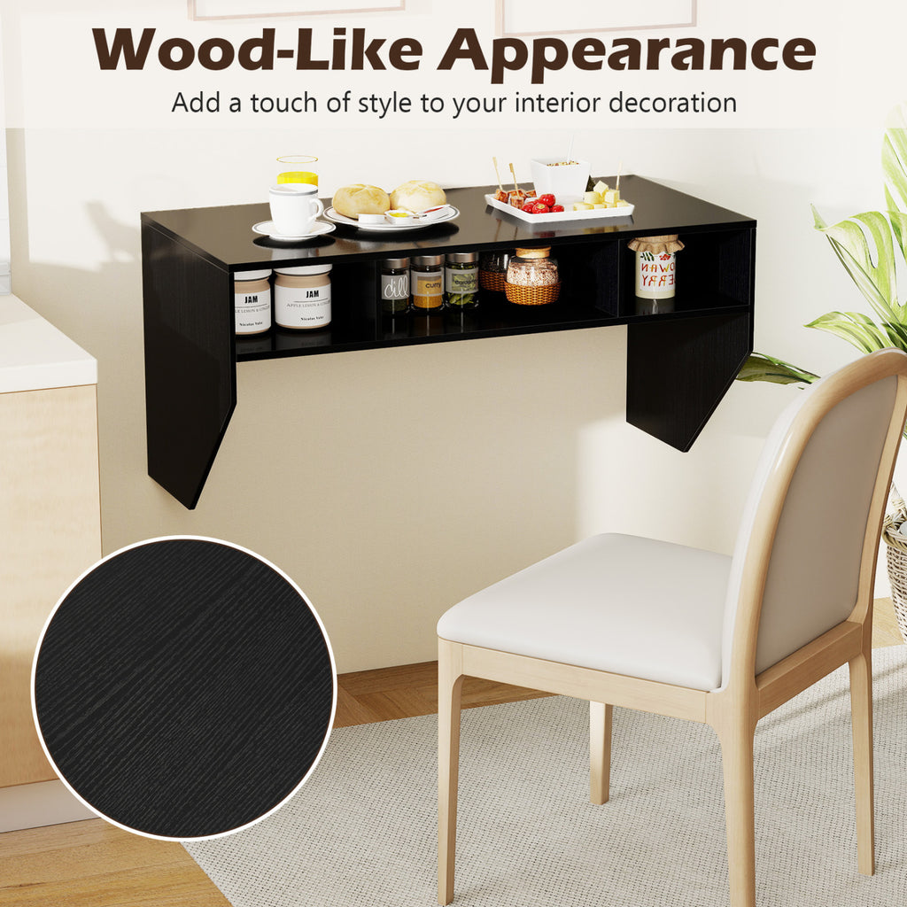 Wall-Mounted Floating Computer Desk with Storage - Black