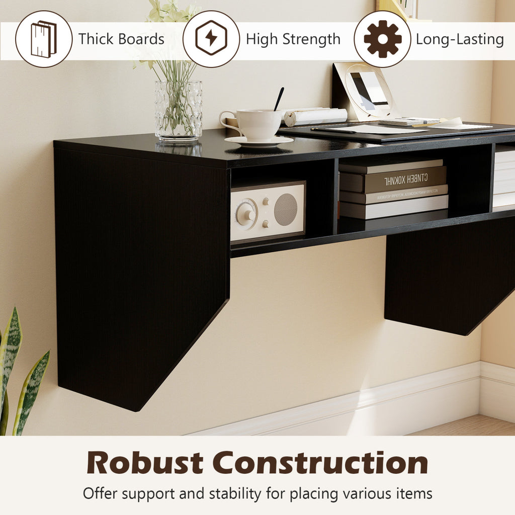 Wall-Mounted Floating Computer Desk with Storage - Black