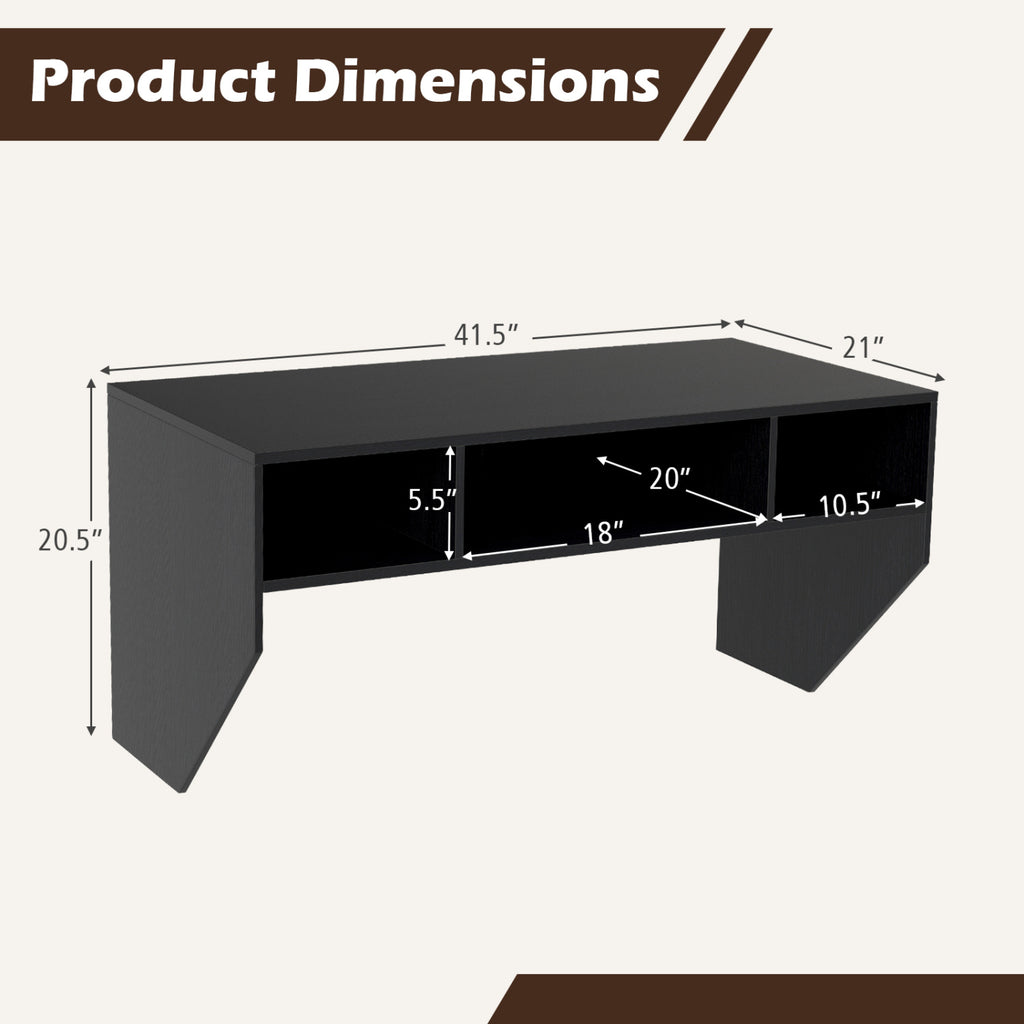 Wall-Mounted Floating Computer Desk with Storage - Black