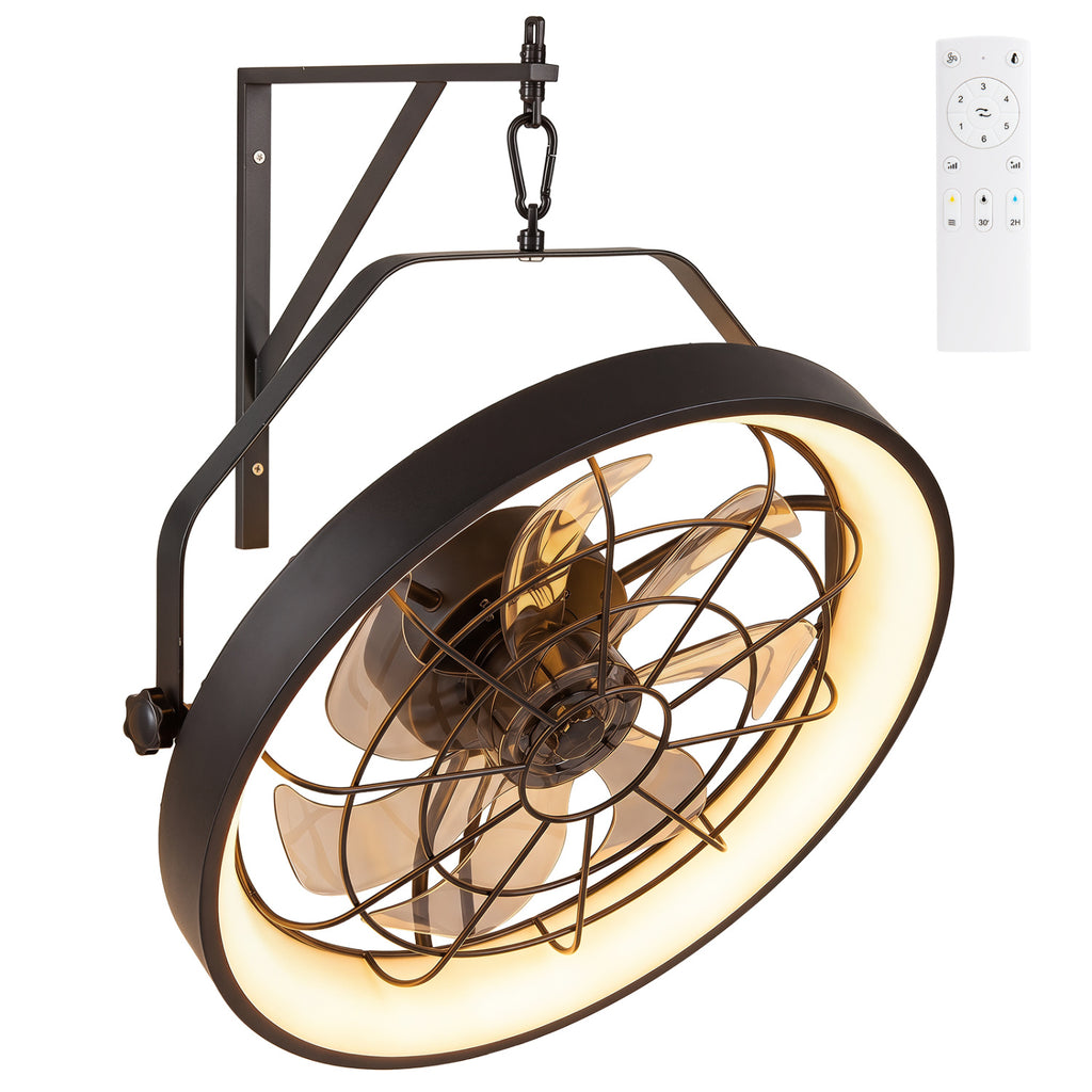 Black 20-Inch Wall Mounted Fan with Dimmable LED Light & 6 Speeds - Style 2