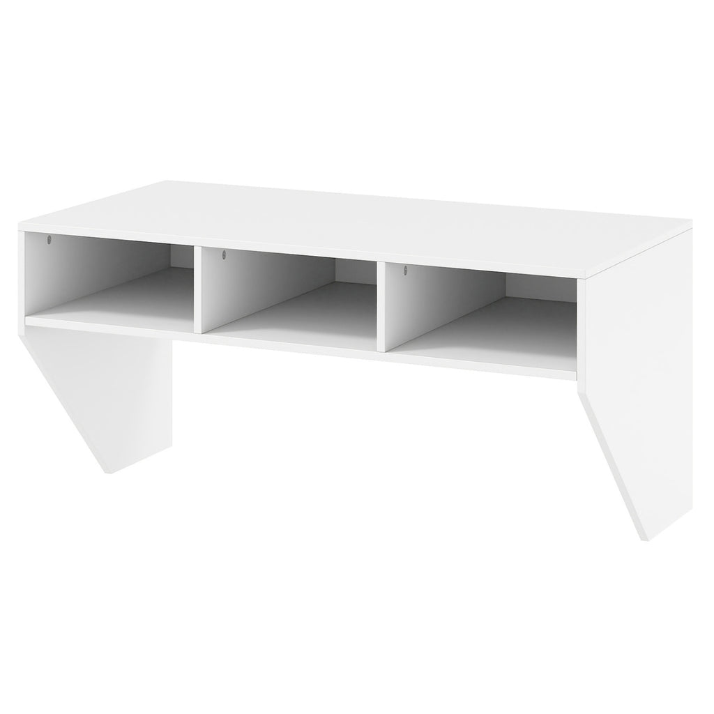 Wall Mounted Floating Computer Desk with Storage Shelves - White