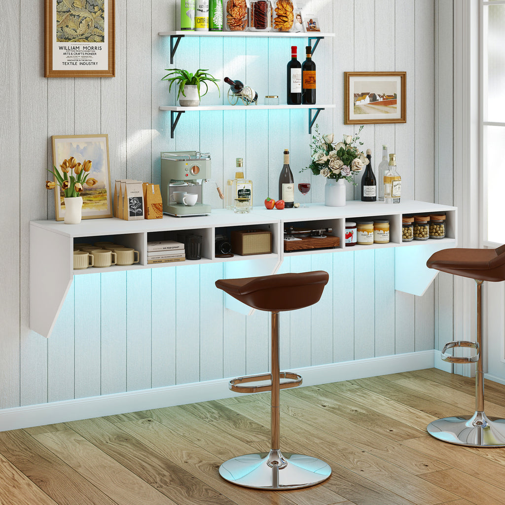 Wall Mounted Floating Computer Desk with Storage Shelves - White