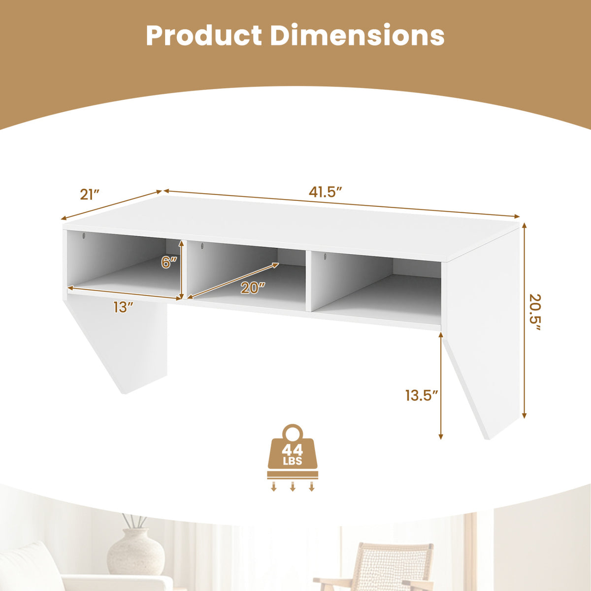 Wall Mounted Floating Computer Desk with Storage Shelves - White