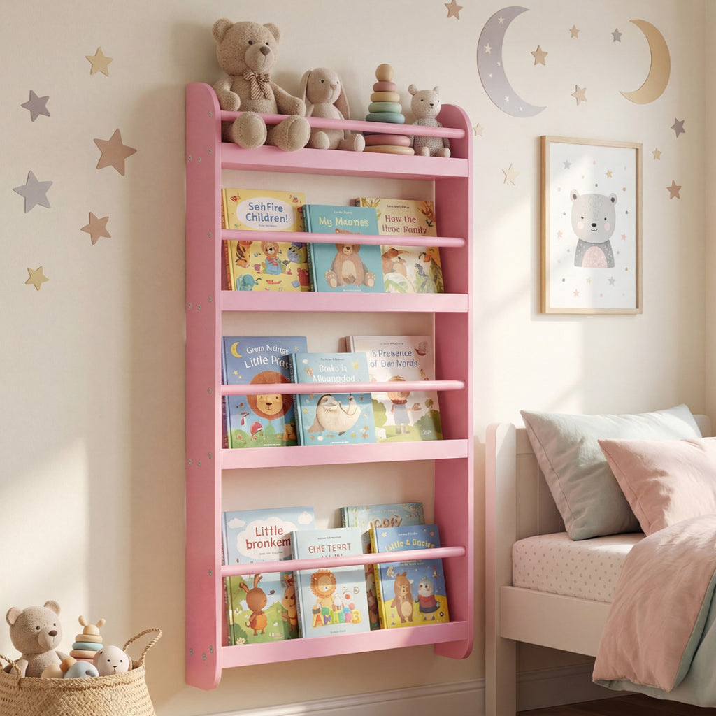 4-Tier Wall Bookshelf Organizer - Pink