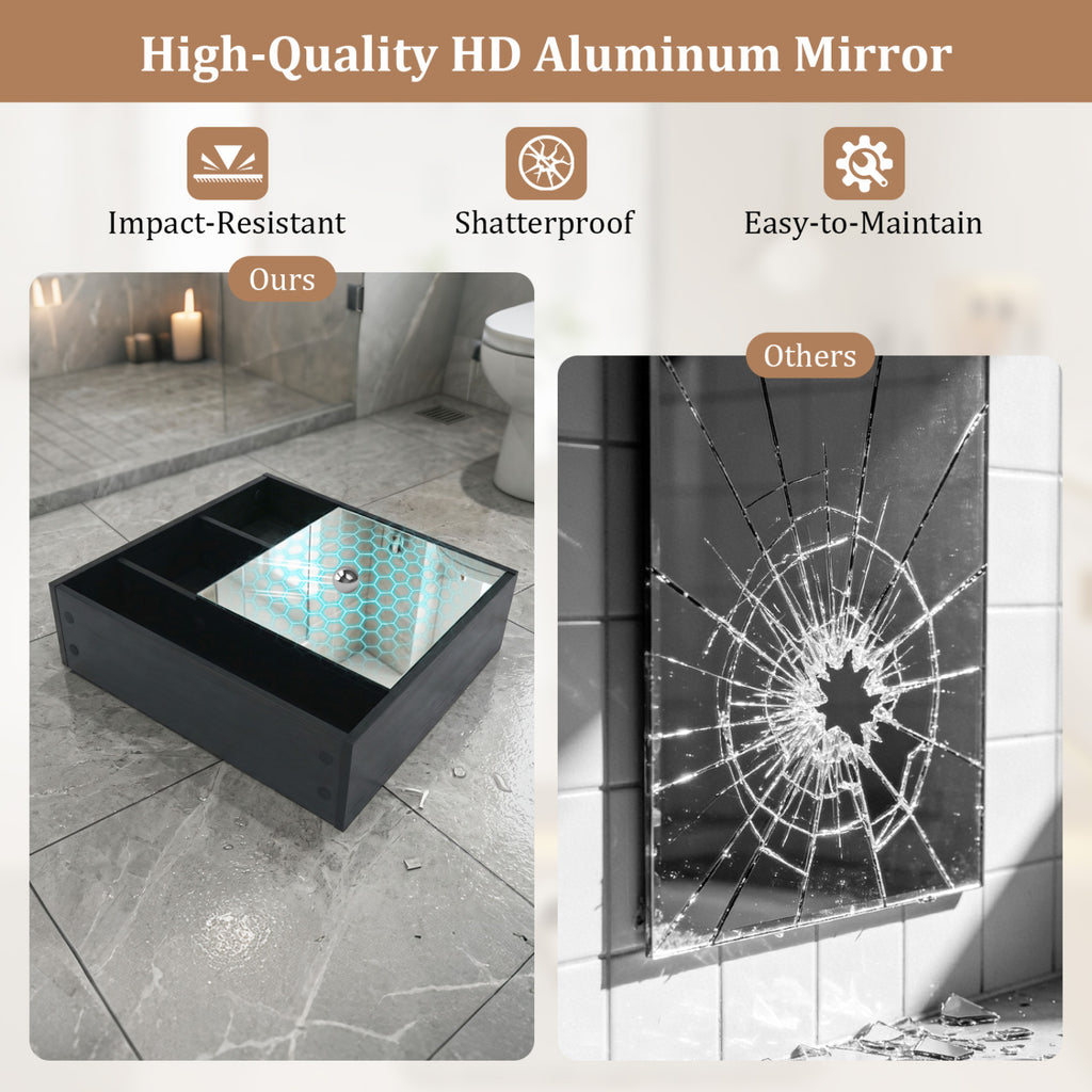 Wall-Mounted Mirror Cabinet with 2 Hidden Shelves and 3 Open