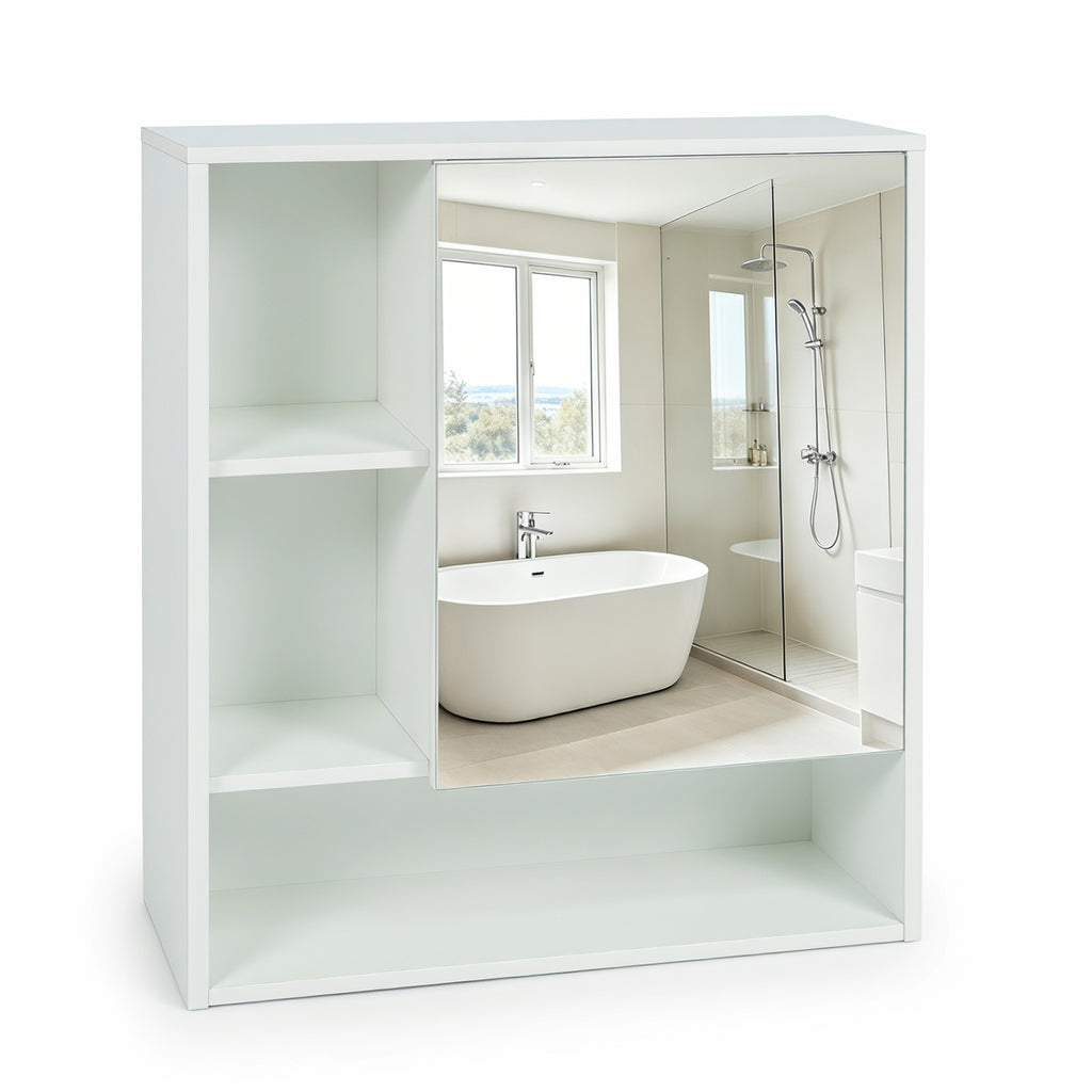 Wall-Mounted Mirror Cabinet with Shelves - White