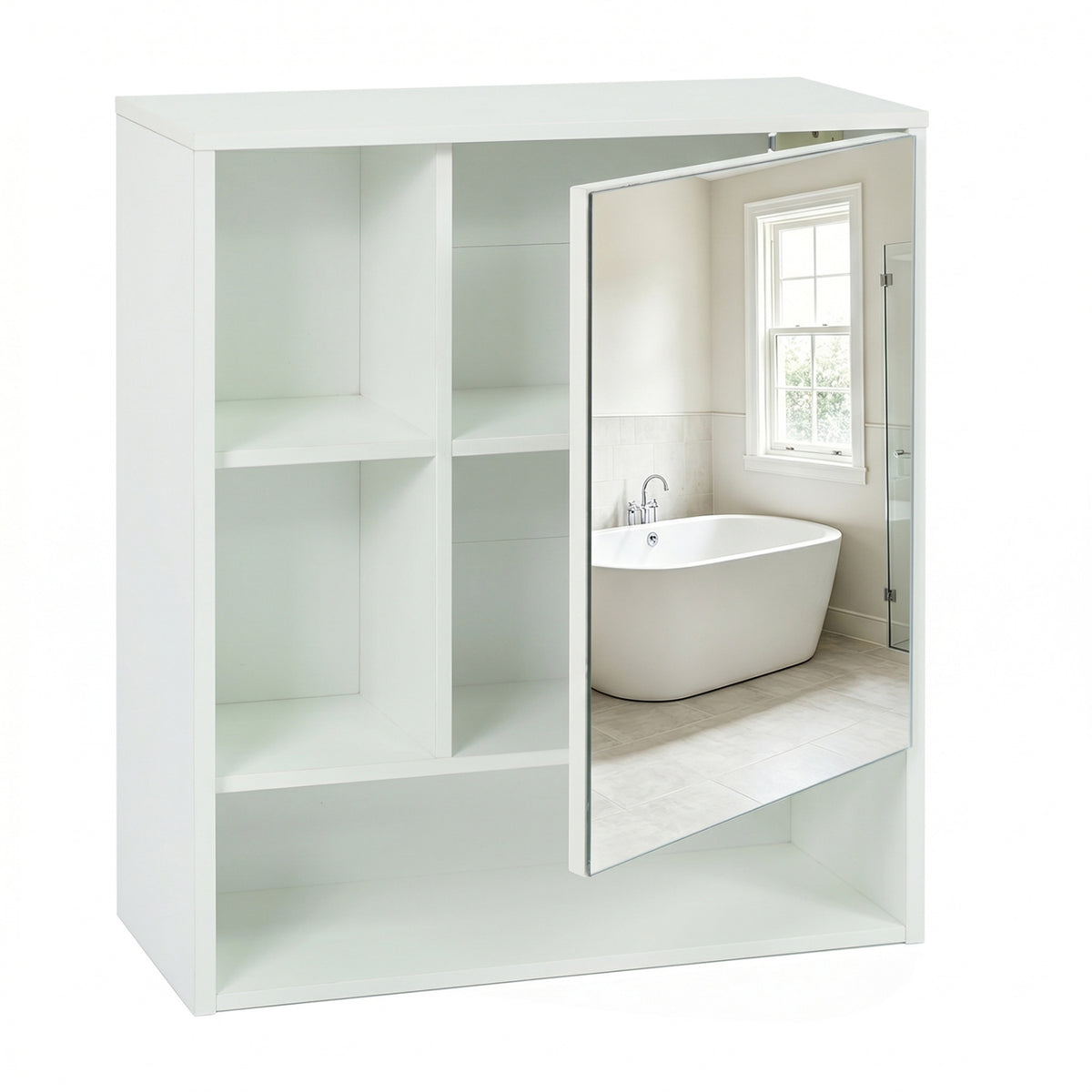 Wall-Mounted Mirror Cabinet with Shelves - White