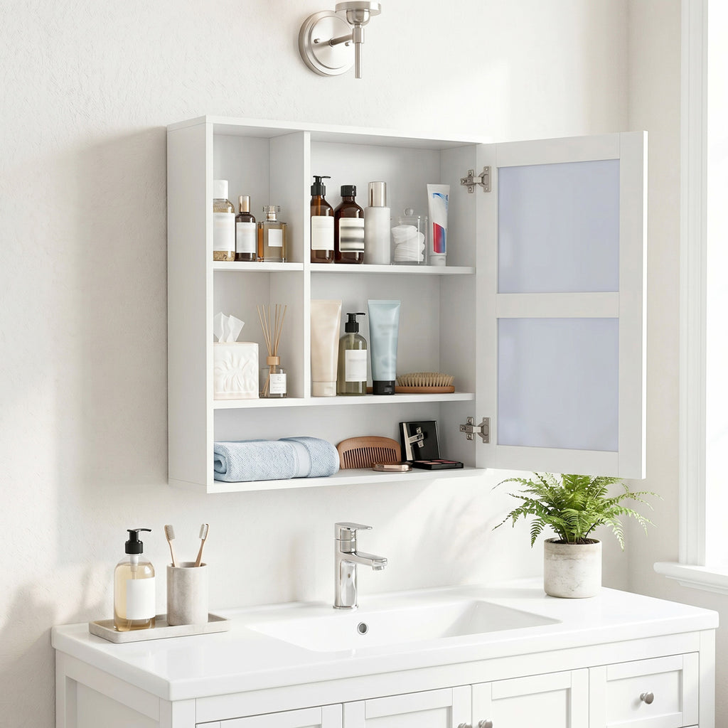 Wall-Mounted Mirror Cabinet with Shelves - White