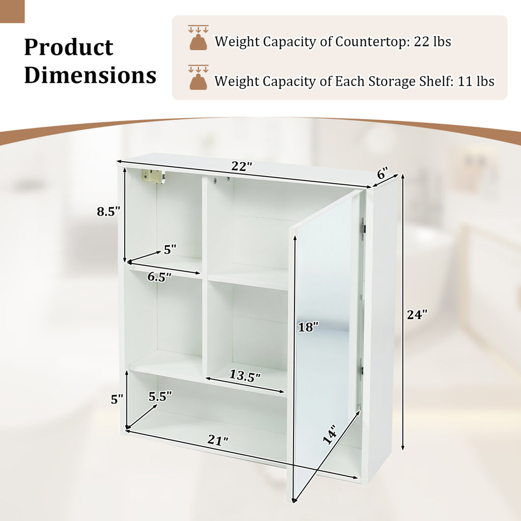 Wall-Mounted Mirror Cabinet with Shelves - White