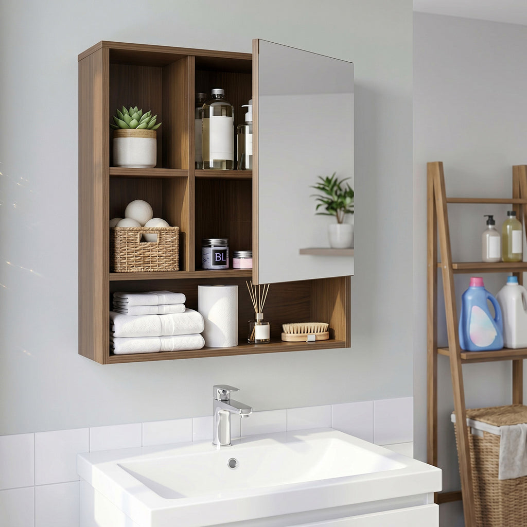 Wall-Mounted Mirror Cabinet with Shelves - White