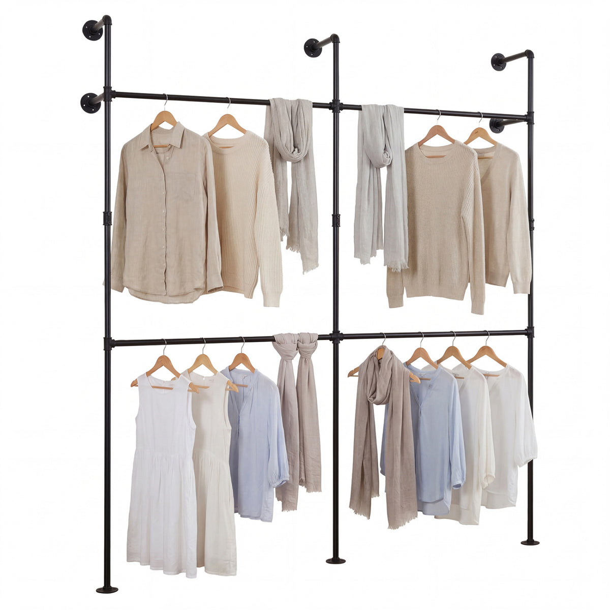 Wall Mounted Clothing Rack with 4 Hanging Rods - Black