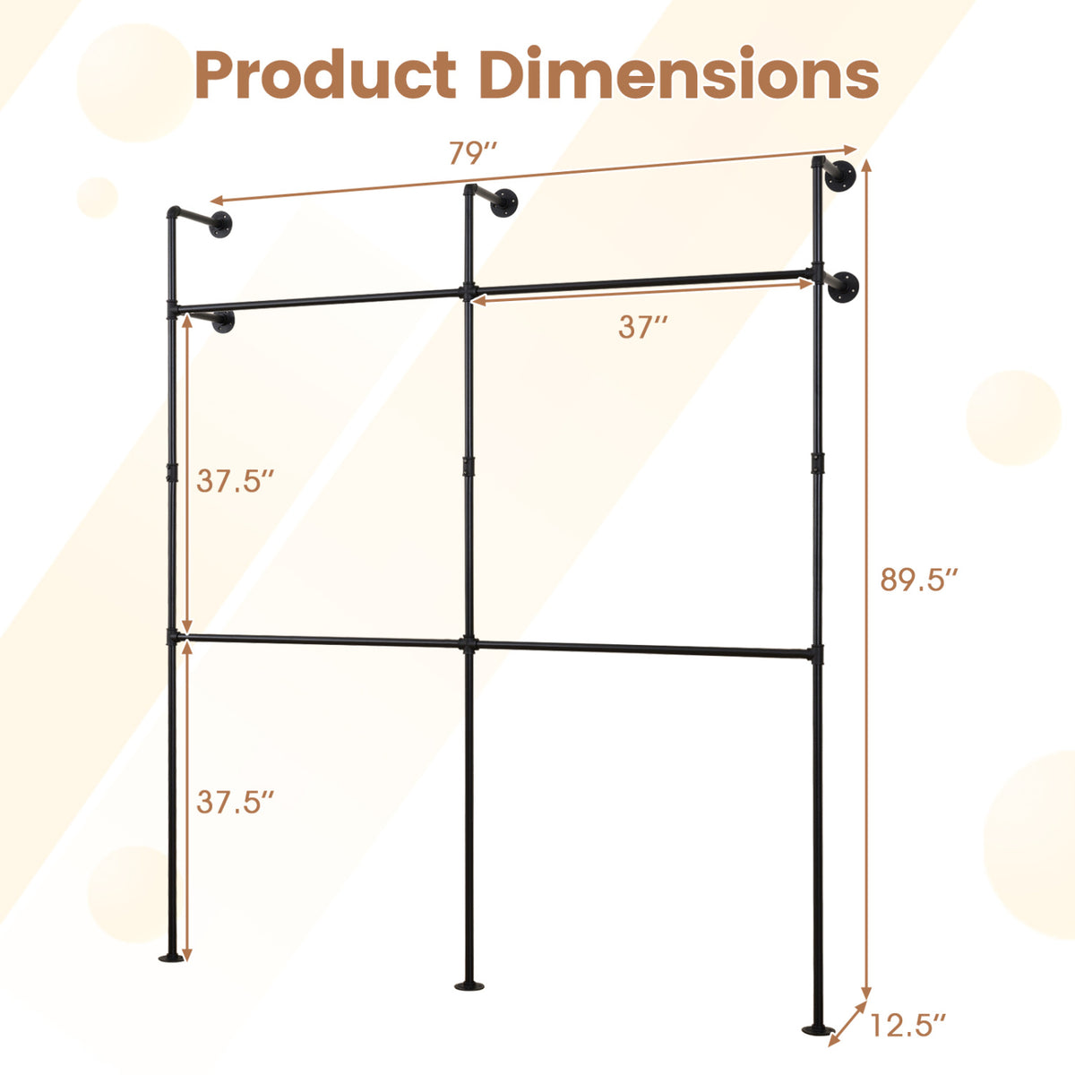 Wall Mounted Clothing Rack with 4 Hanging Rods - Black
