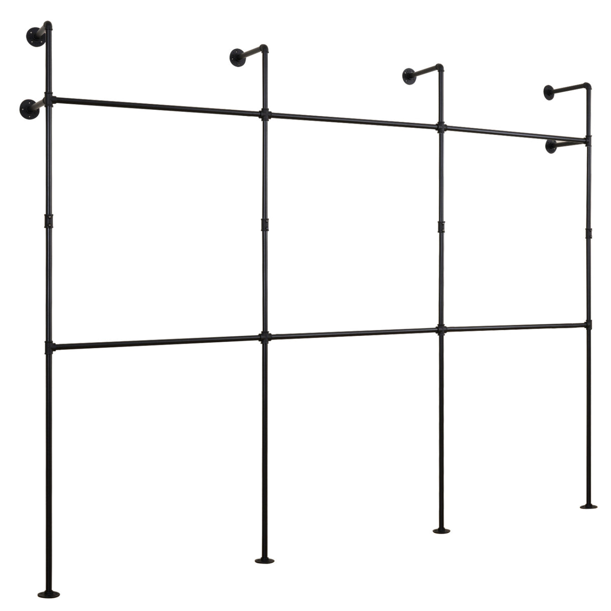 Wall Mounted Pipe Clothing Rack, 6 Rods - Black
