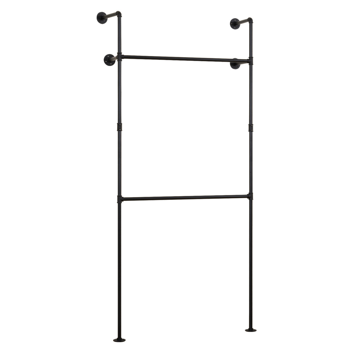 Wall Mounted Pipe Clothing Rack, 2 Hanging Rods - Black
