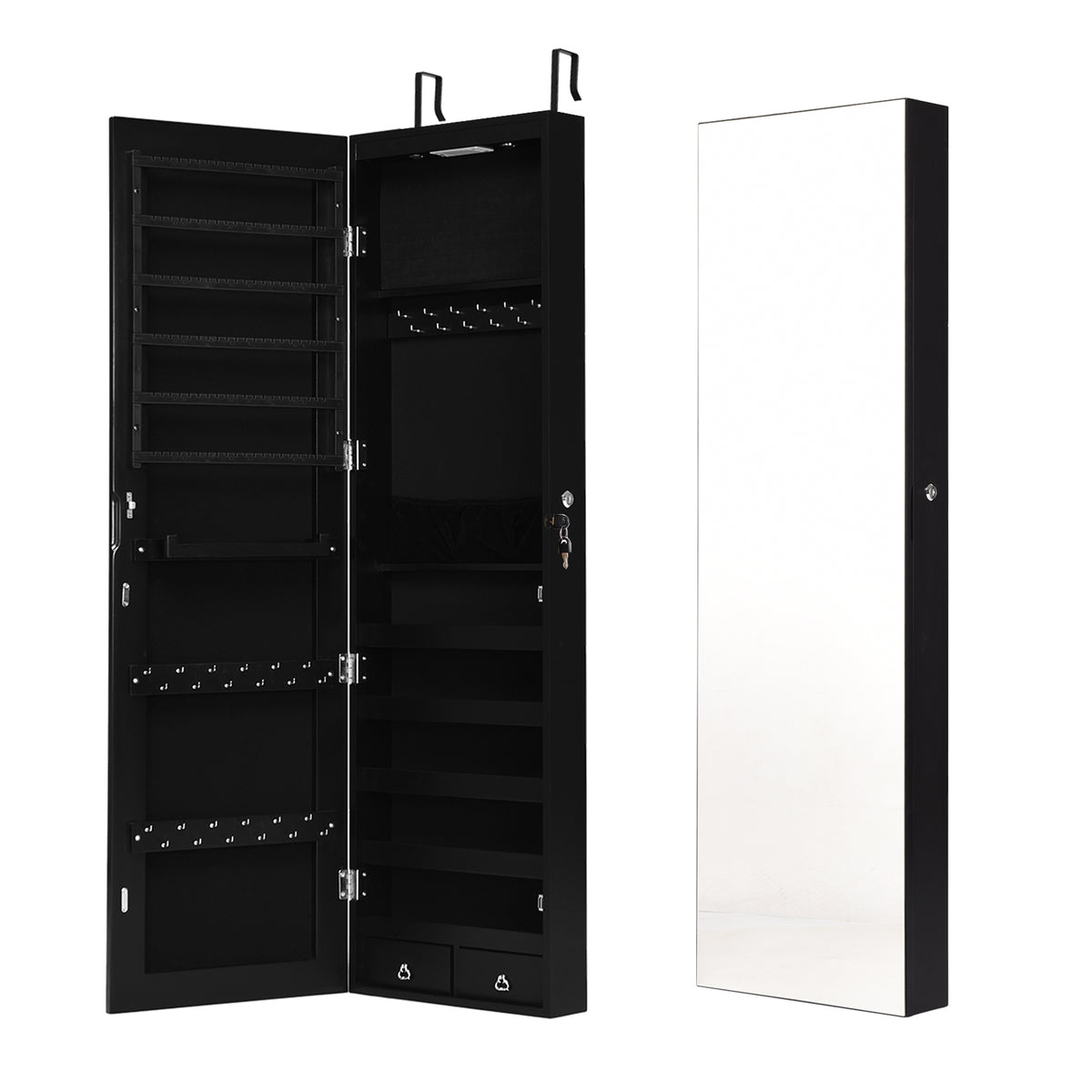 Mirrored Jewelry Armoire with LED Lights - Black