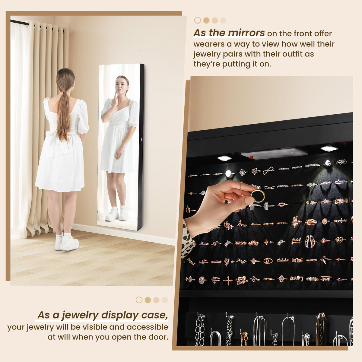 Mirrored Jewelry Armoire with LED Lights - Black
