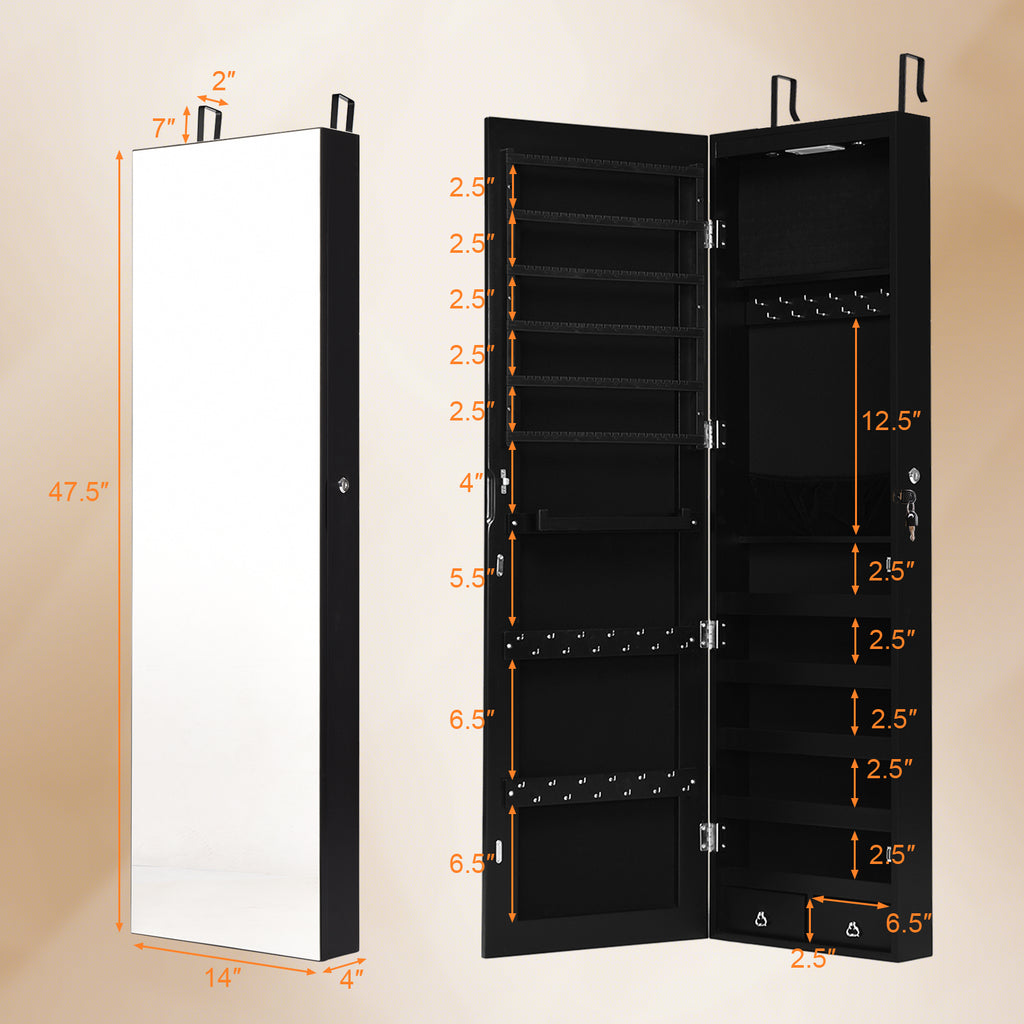 Mirrored Jewelry Armoire with LED Lights - Black
