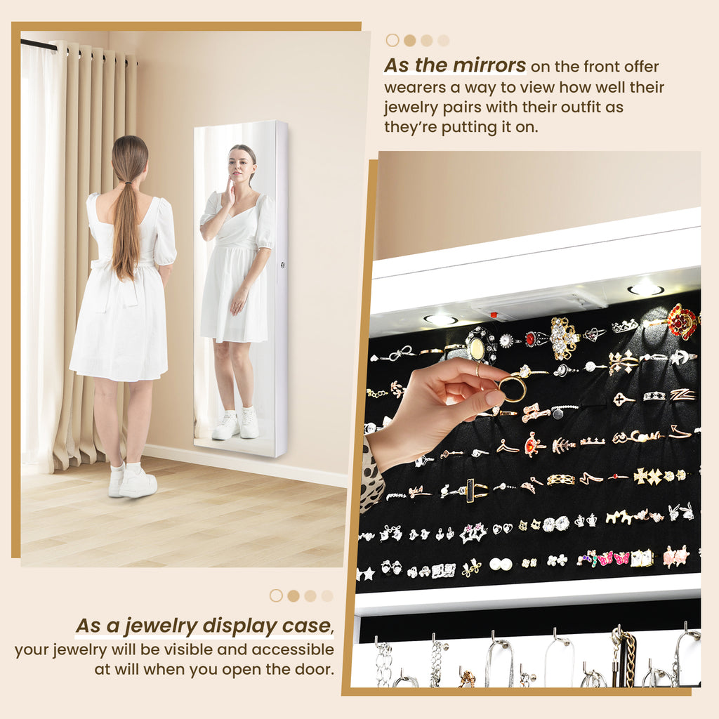Mirrored Jewelry Armoire with LED Lights - White