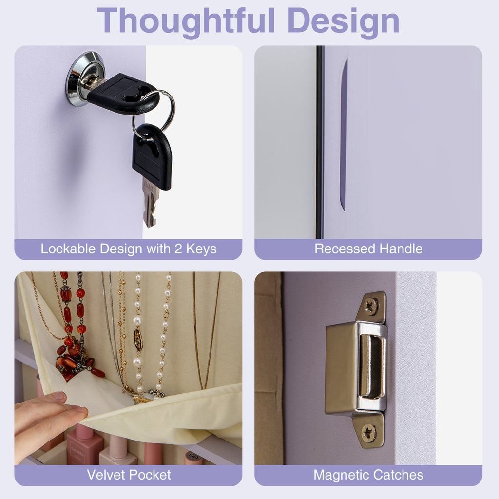 Mirrored Jewelry Armoire with LED Lights - Purple