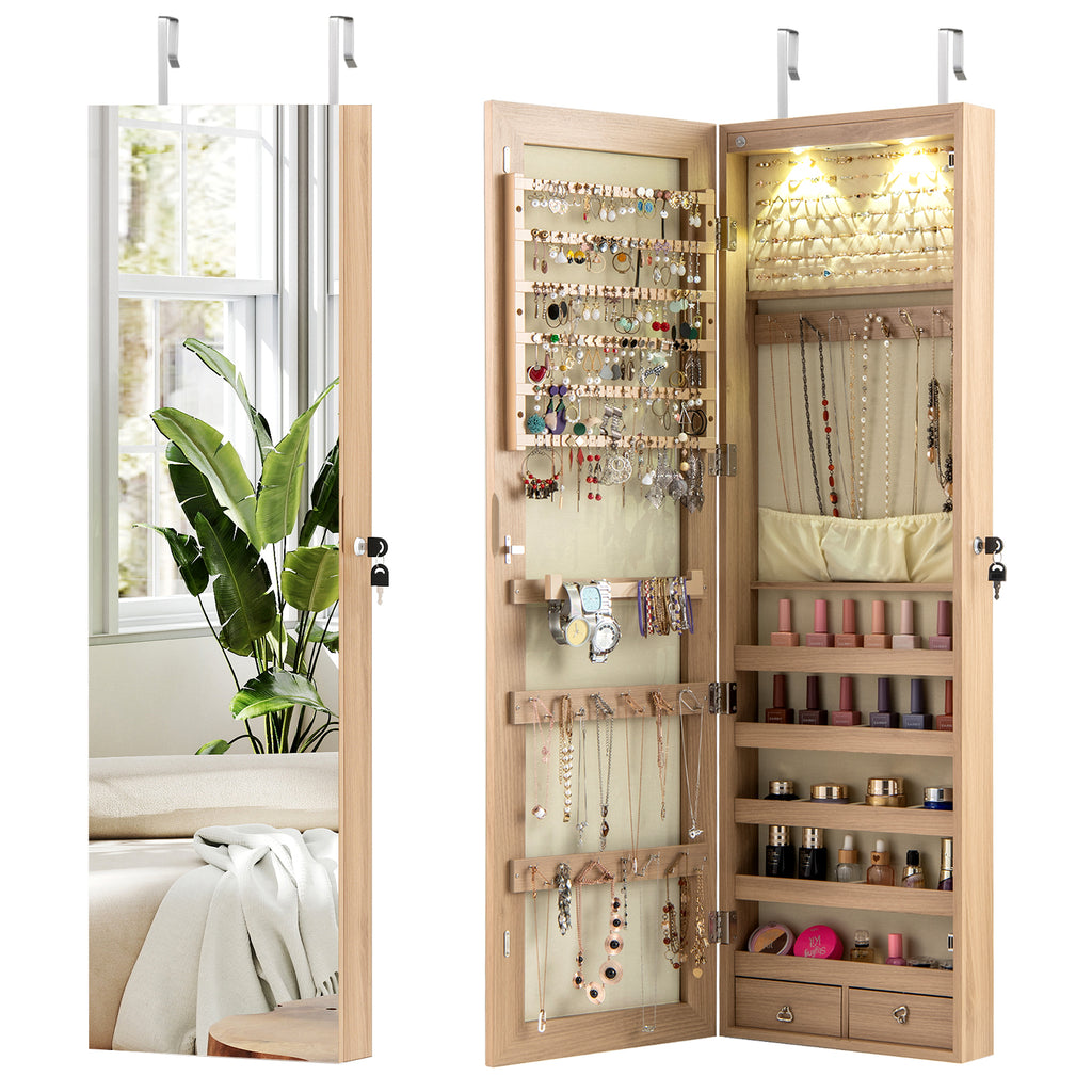 Mirrored Jewelry Armoire with LED Lights - Natural
