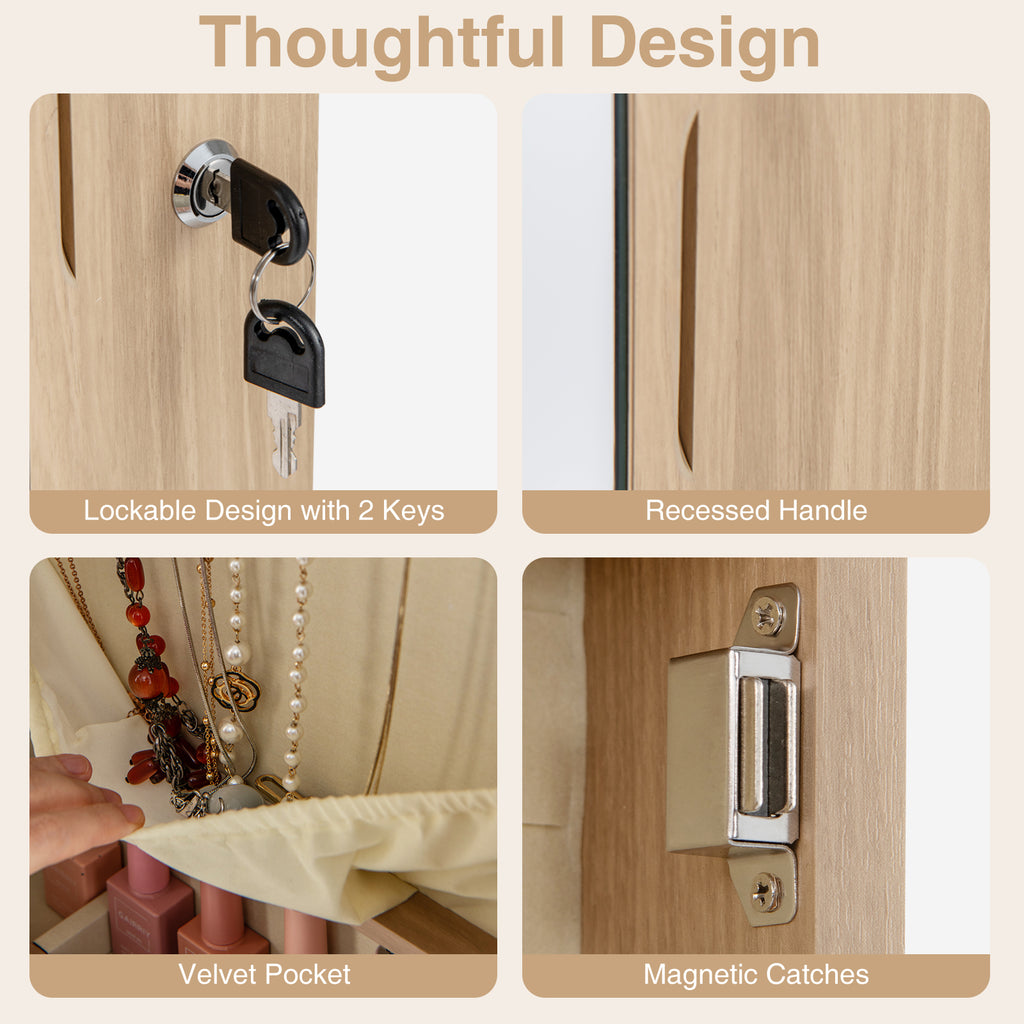 Mirrored Jewelry Armoire with LED Lights - Natural