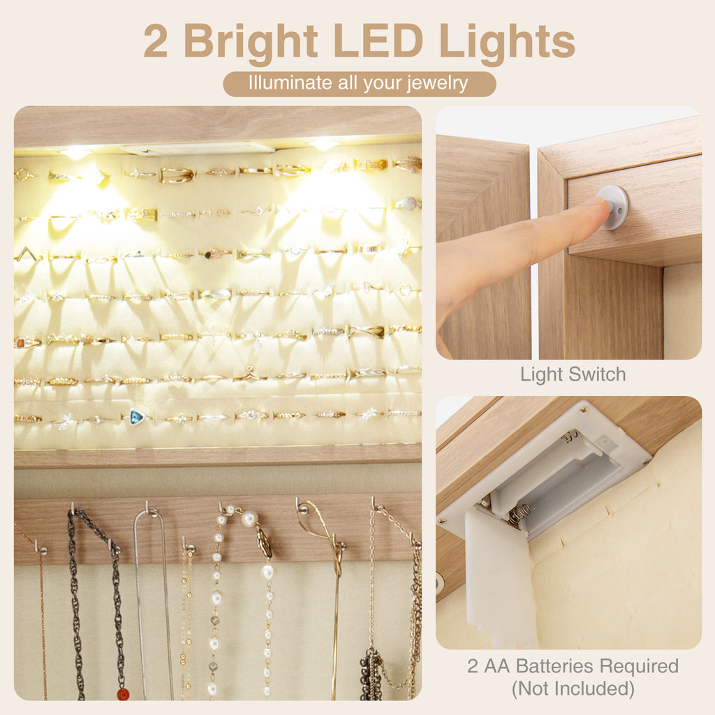 Mirrored Jewelry Armoire with LED Lights - Natural
