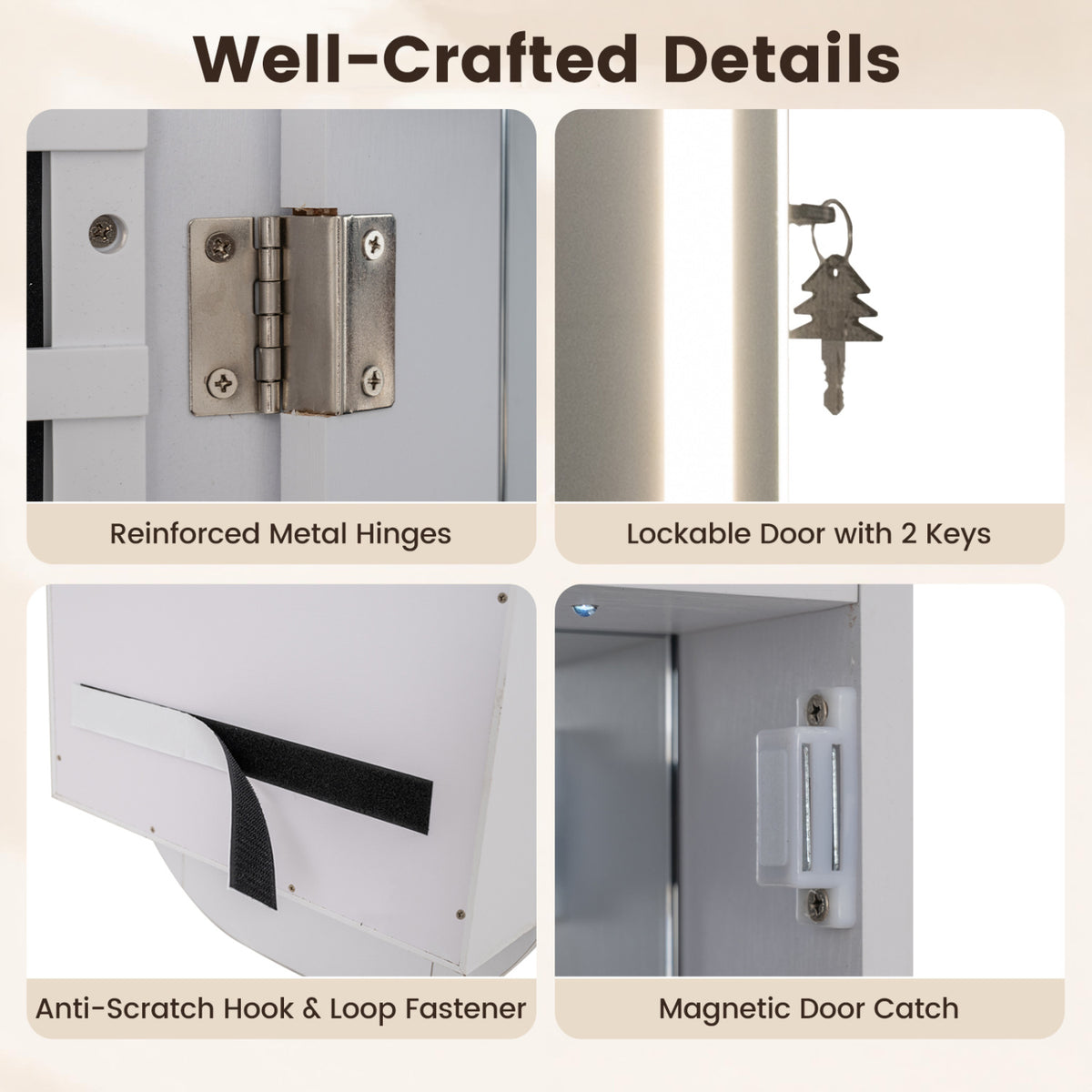 Wall & Door Jewelry Cabinet with LED Mirror, White