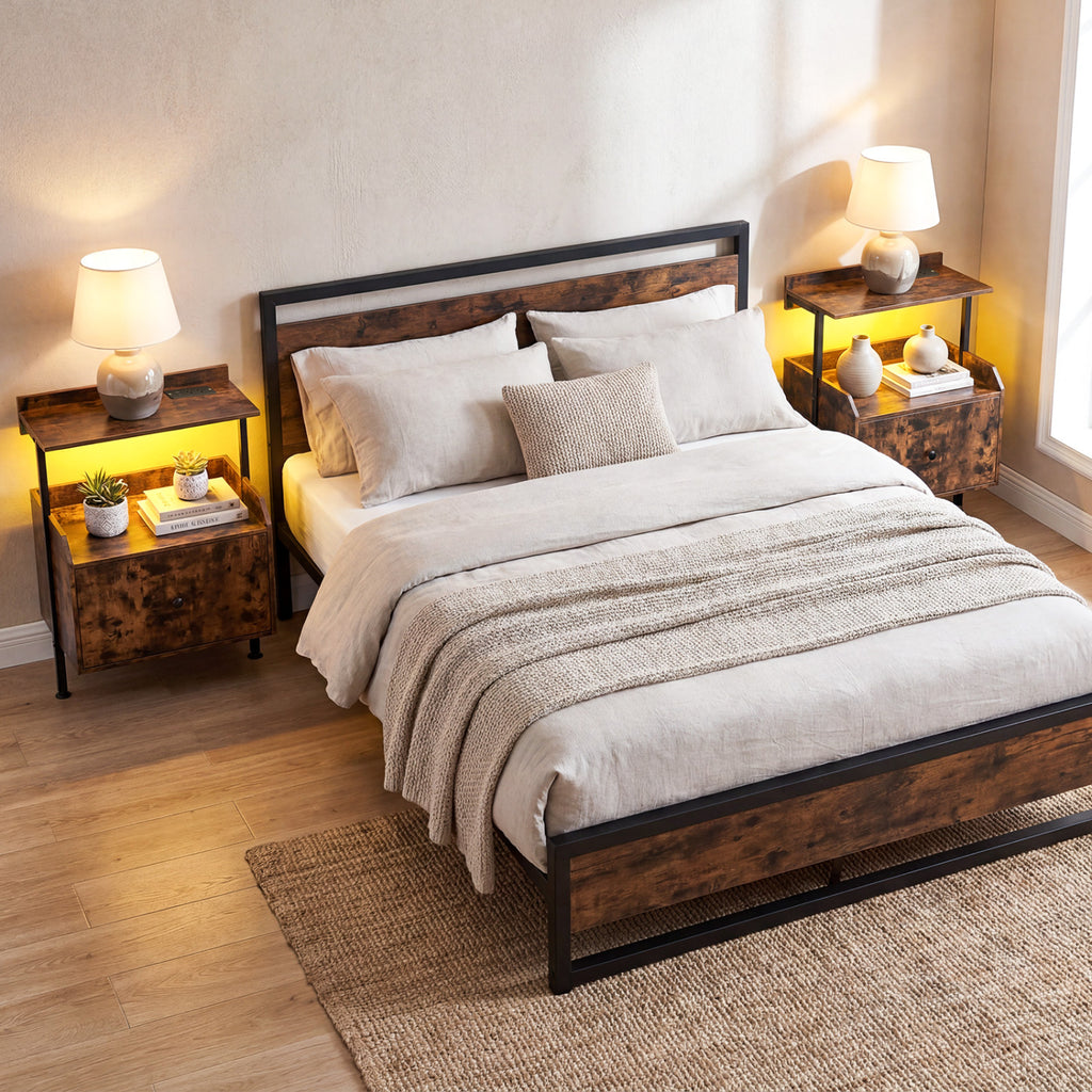 Wall-Mounted Nightstand with RGB LED Lights & Charging - White