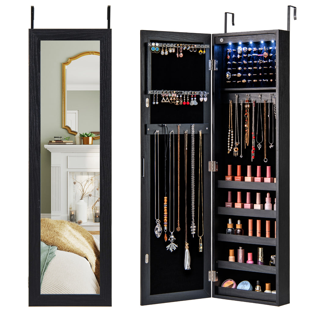 Mirrored Jewelry Armoire with LED Lights - Gray