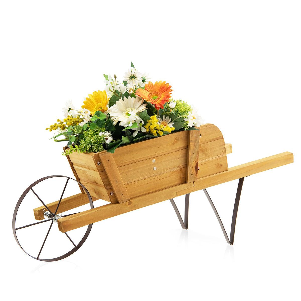Wooden Wagon Planter with 9 Magnetic Accessories for Garden Yard