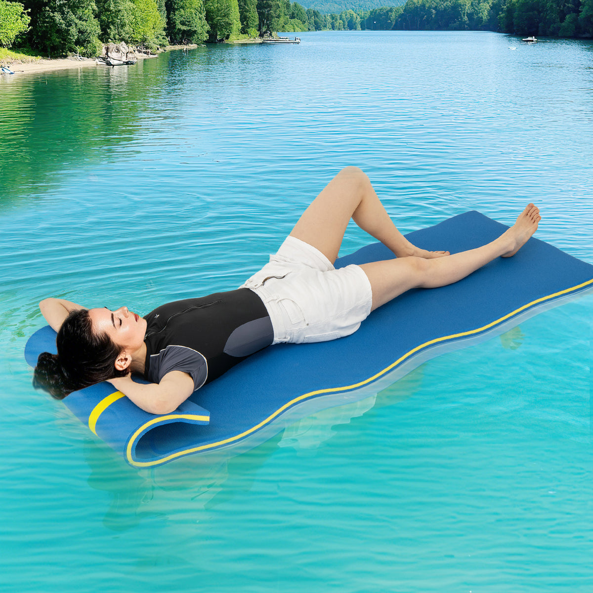 7' x 2' Water Mat with Safety Tether & Pillow for Lake Pool - Blue 7ft x 2ft x 1.5in