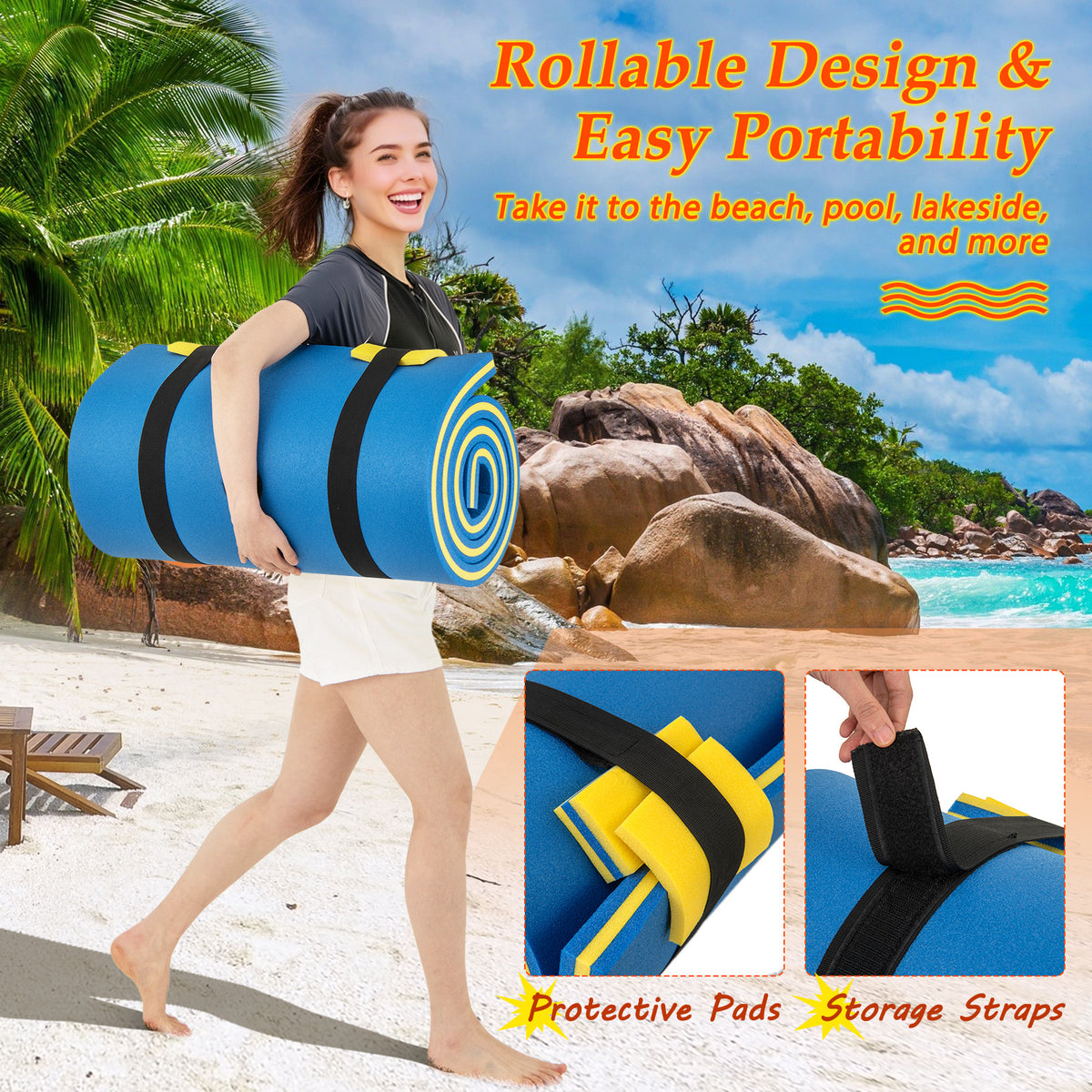 7' x 2' Water Mat with Safety Tether & Pillow for Lake Pool - Blue 7ft x 2ft x 1.5in