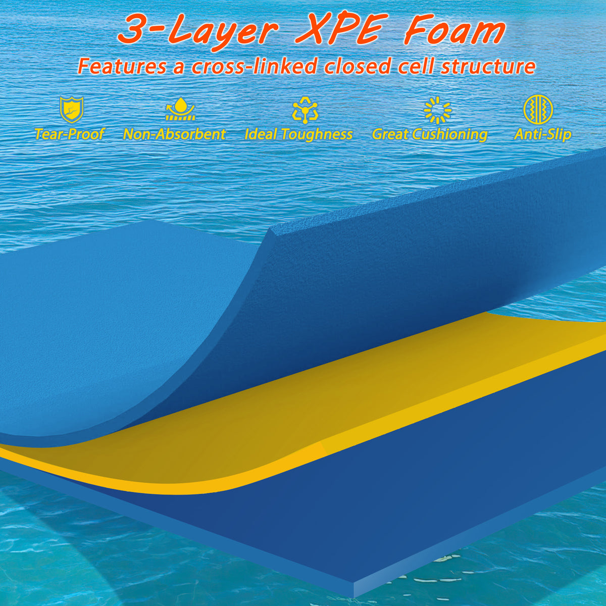 7' x 2' Water Mat with Safety Tether & Pillow for Lake Pool - Blue 7ft x 2ft x 1.5in