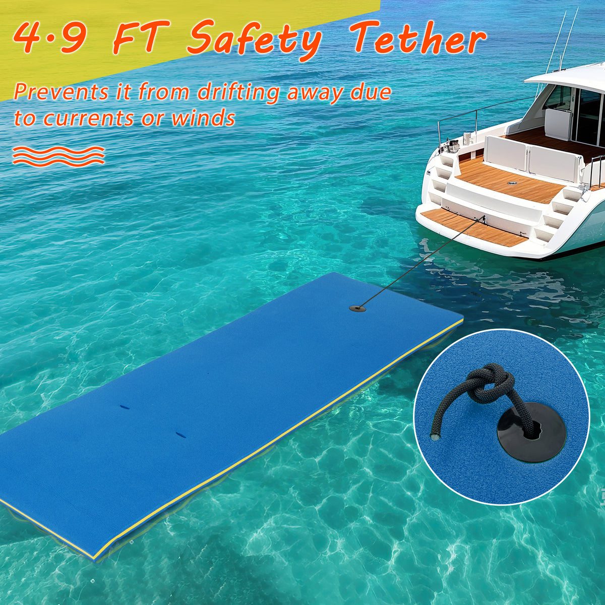 7' x 2' Water Mat with Safety Tether & Pillow for Lake Pool - Blue 7ft x 2ft x 1.5in