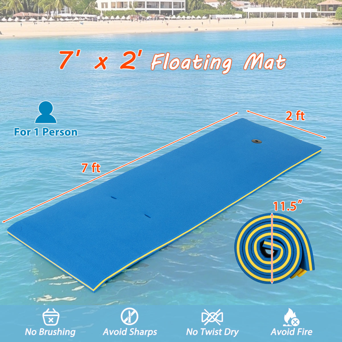 7' x 2' Water Mat with Safety Tether & Pillow for Lake Pool - Blue 7ft x 2ft x 1.5in