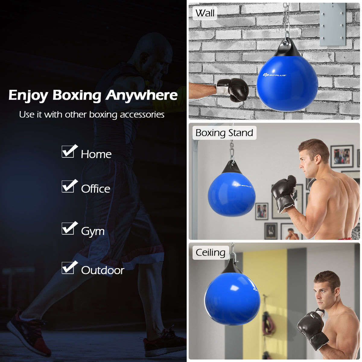 21 Inch Water Punching Bag with Adjustable Metal Chain - Blue