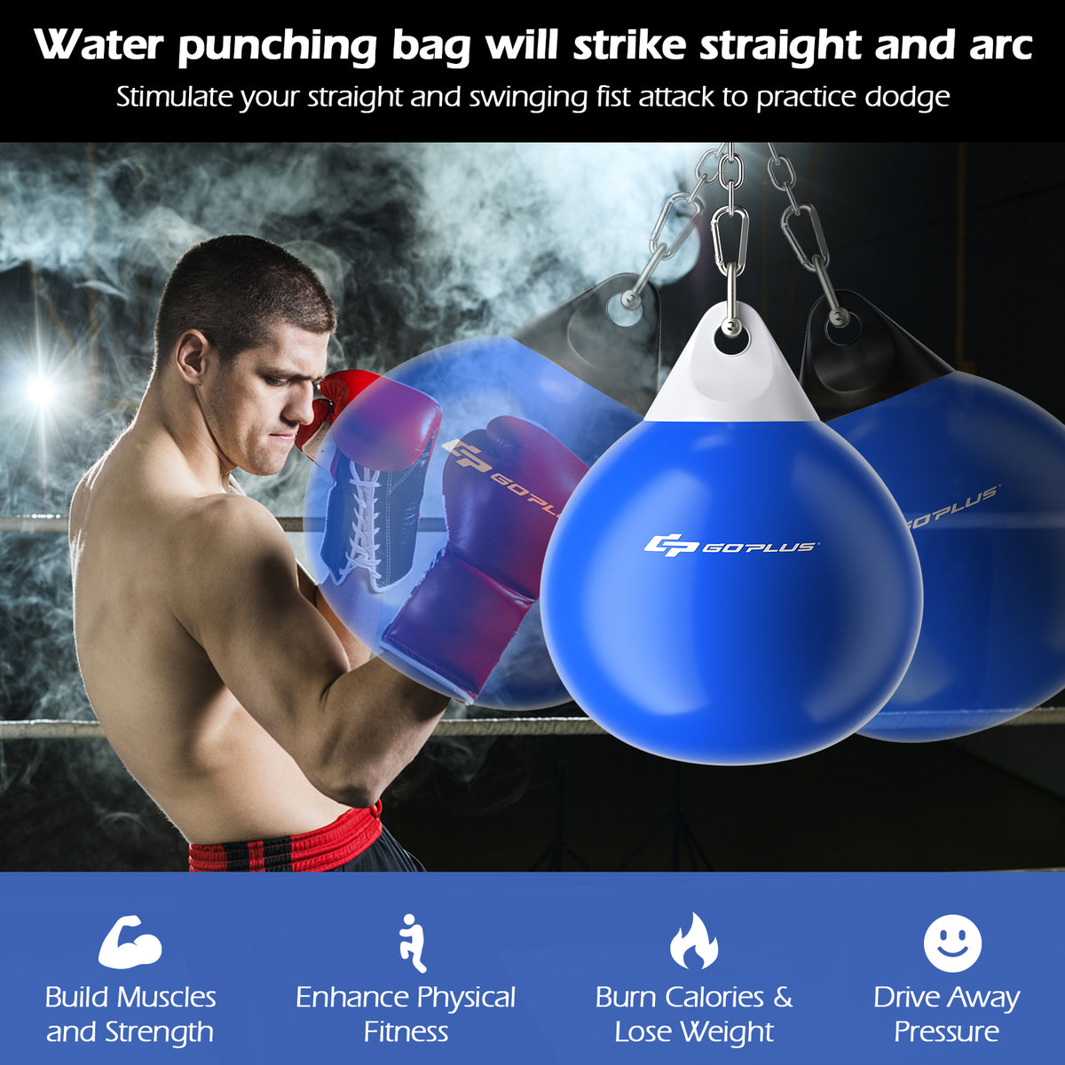 21 Inch Water Punching Bag with Adjustable Metal Chain - Blue