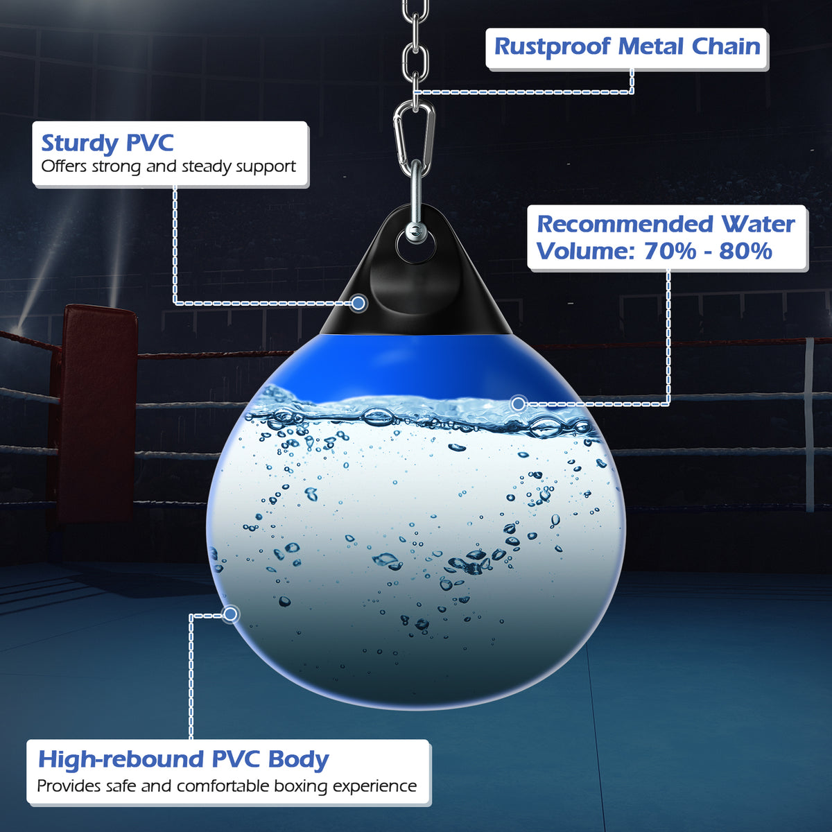 21 Inch Water Punching Bag with Adjustable Metal Chain - Blue