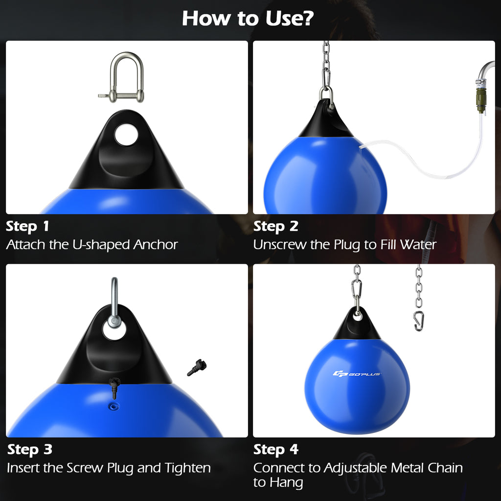 21 Inch Water Punching Bag with Adjustable Metal Chain - Blue