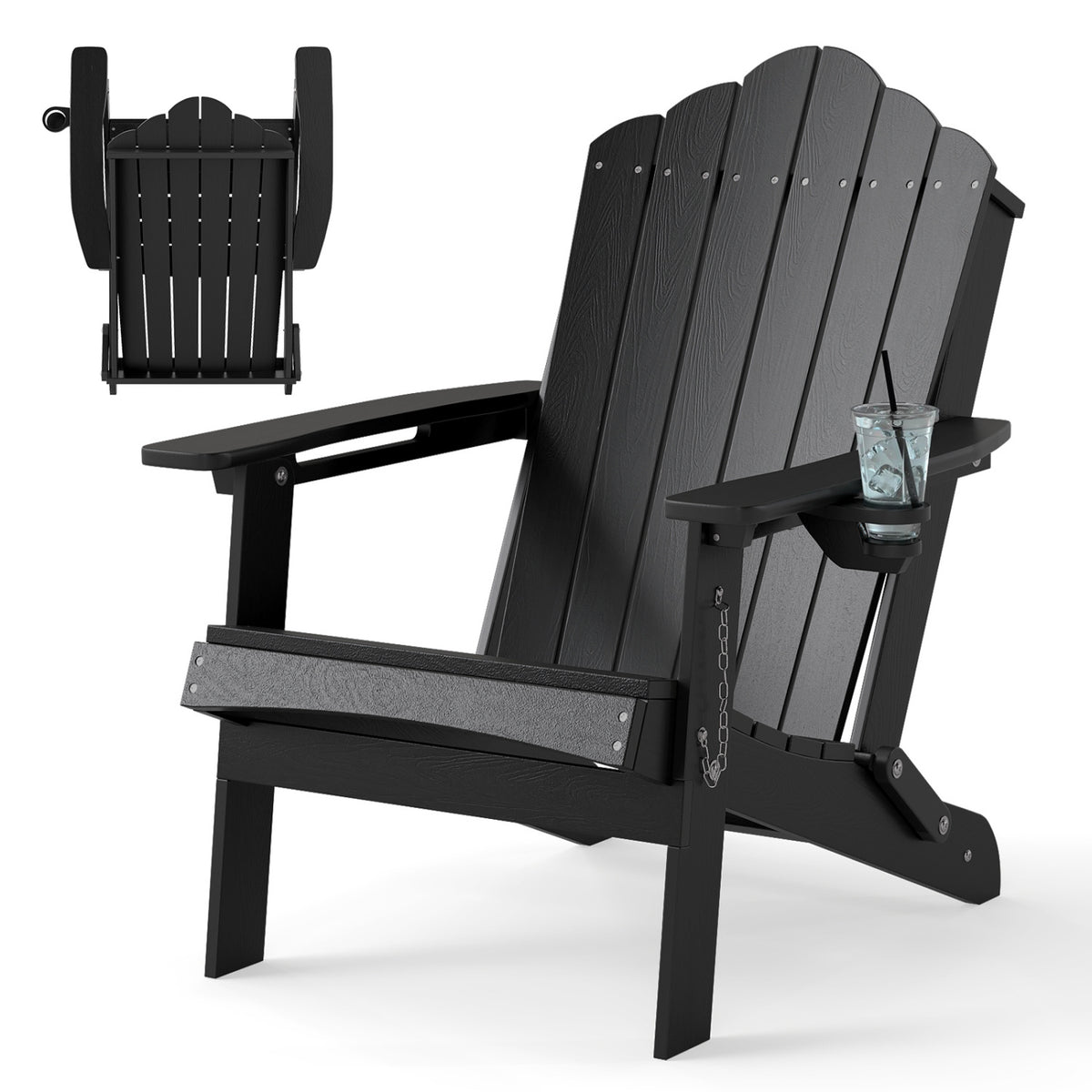 Weather Resistant HDPE Folding Adirondack Chair with High Backrest