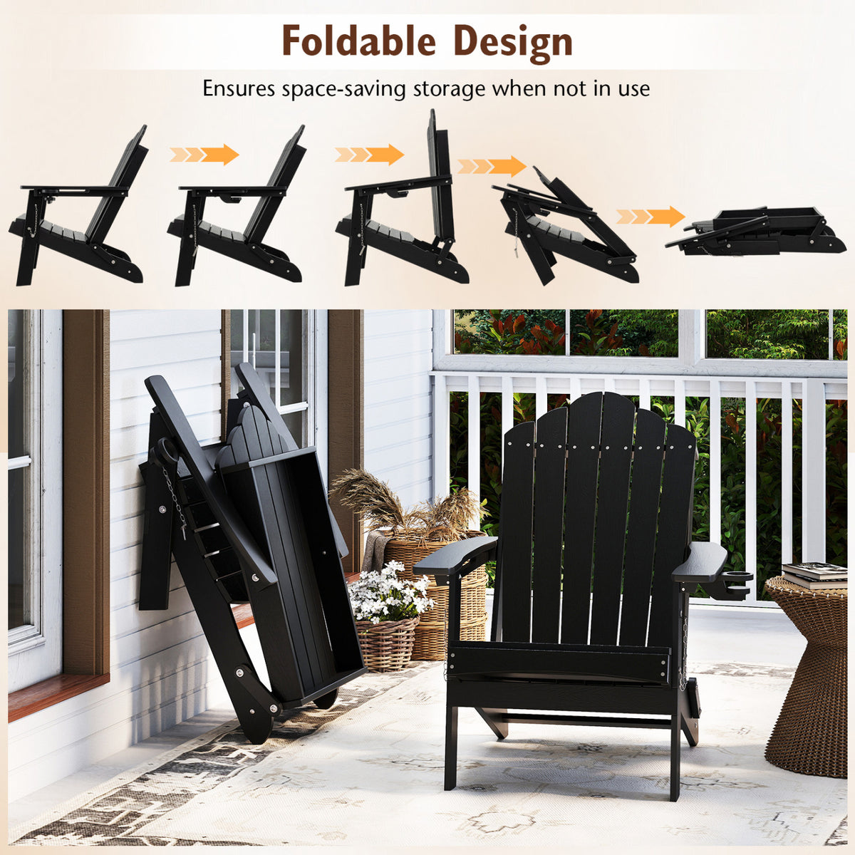 Weather Resistant HDPE Folding Adirondack Chair with High Backrest
