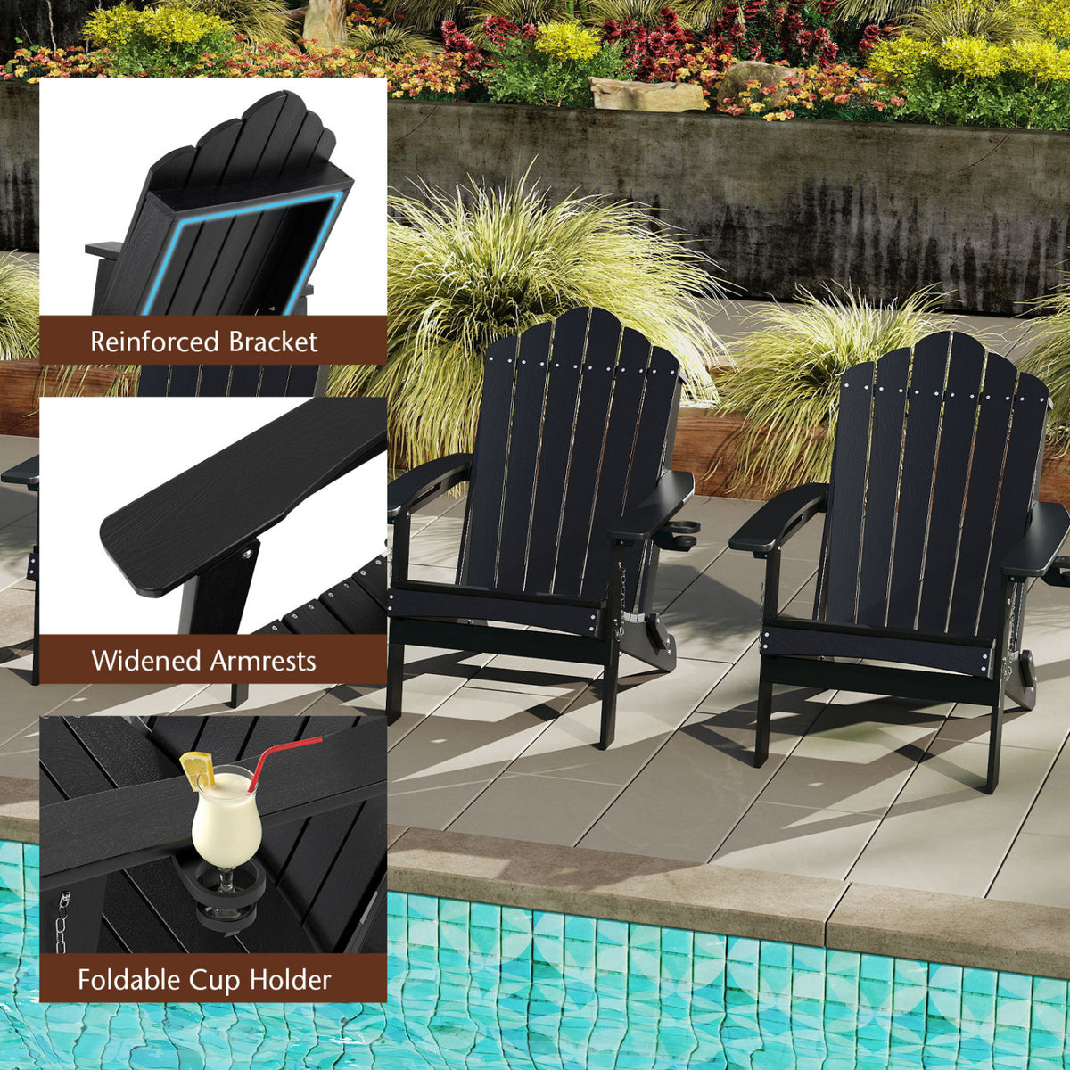 Weather Resistant HDPE Folding Adirondack Chair with High Backrest