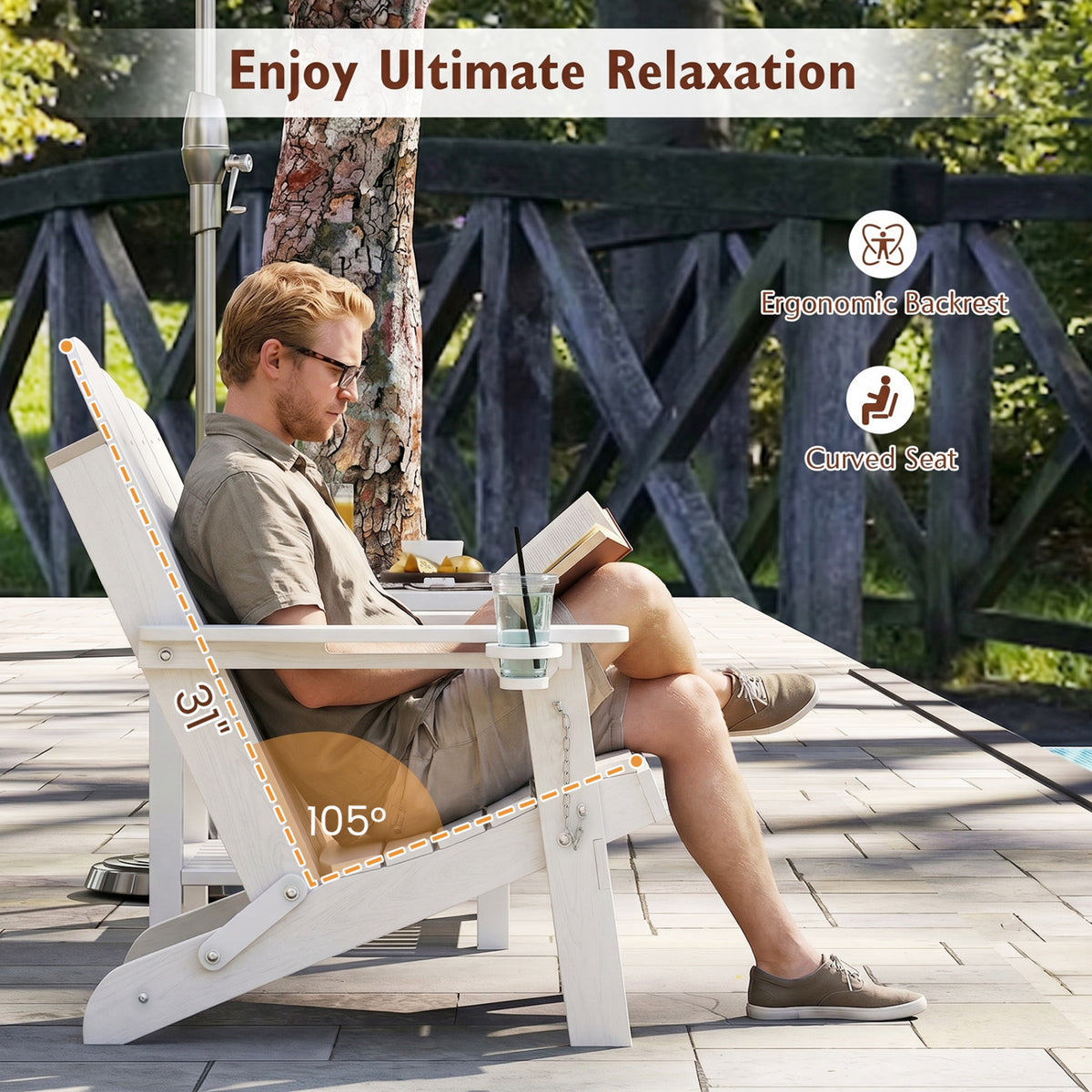 Weather Resistant HDPE Folding Adirondack Chair with High Backrest