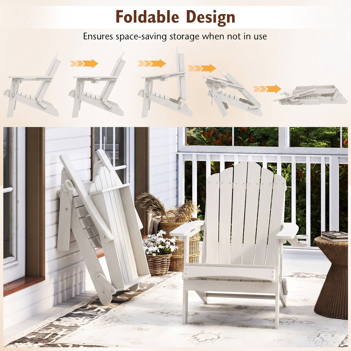 Weather Resistant HDPE Folding Adirondack Chair with High Backrest