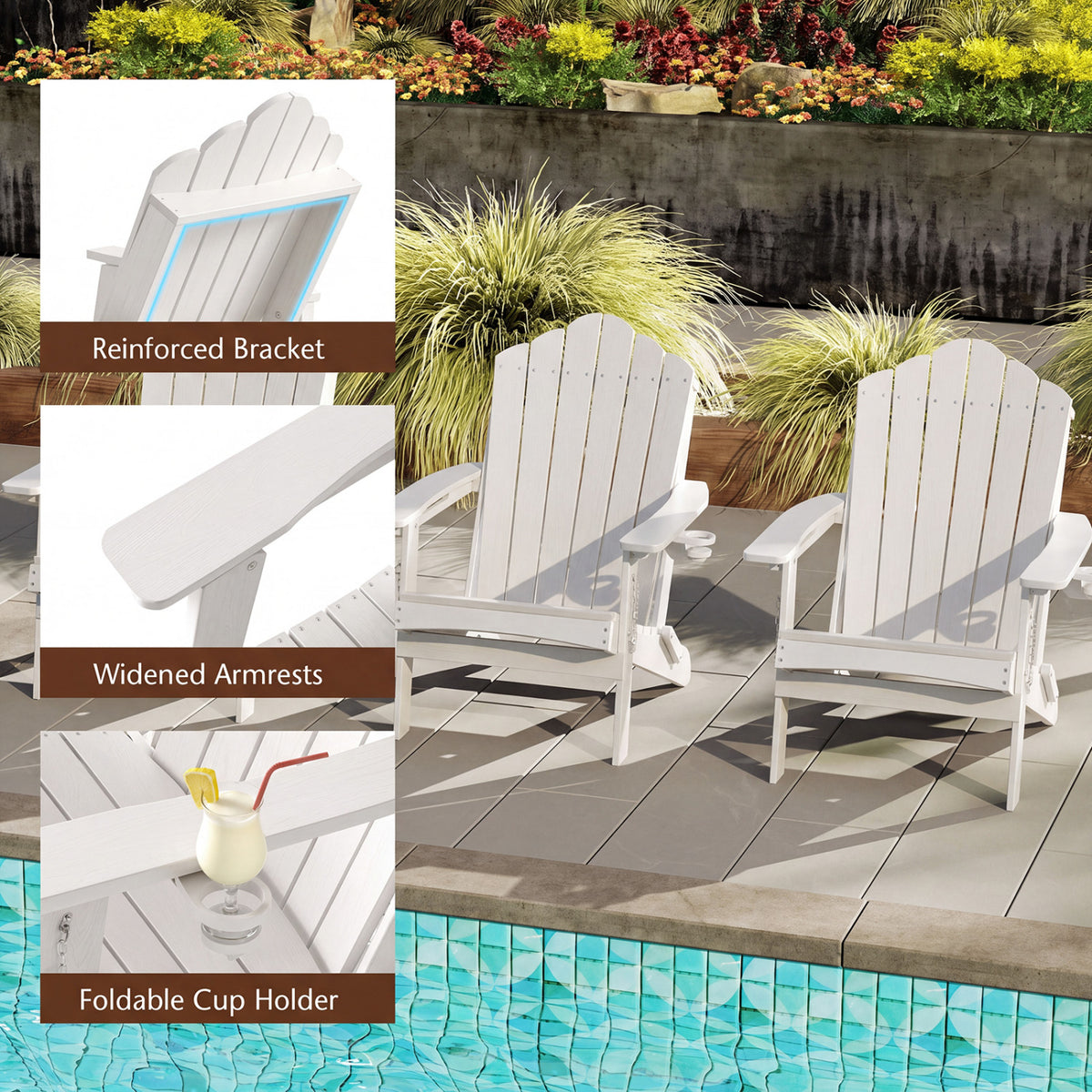 Weather Resistant HDPE Folding Adirondack Chair with High Backrest