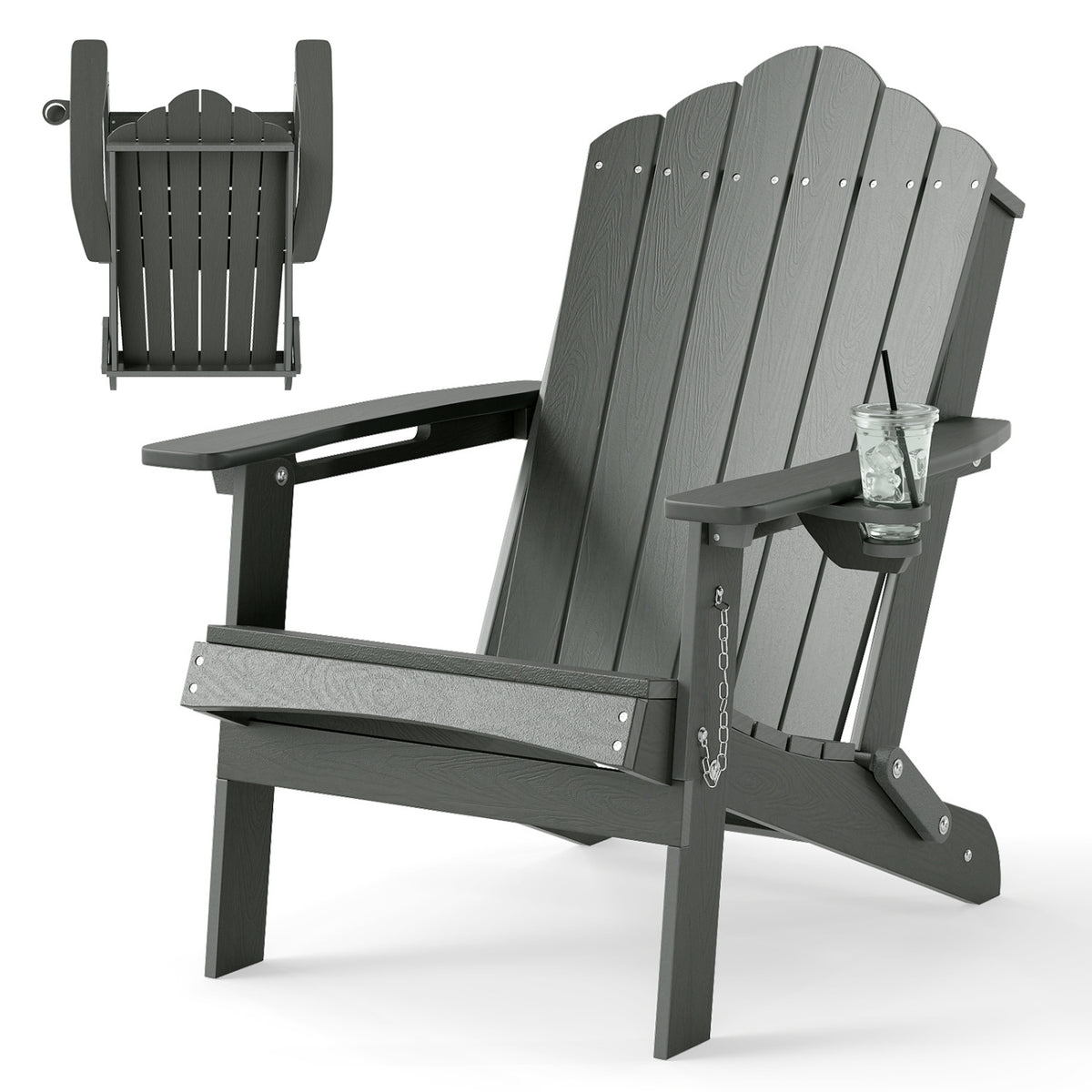 Weather Resistant HDPE Folding Adirondack Chair with High Backrest