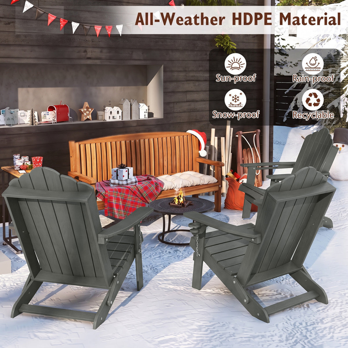Weather Resistant HDPE Folding Adirondack Chair with High Backrest
